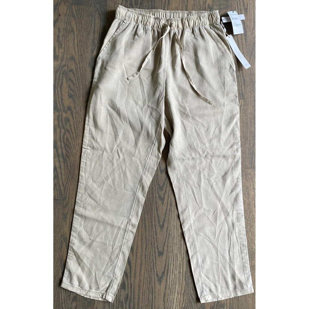 Caslon Tan Oxford Tencel Lyocell Drawstring Elastic Waist Pants Womens XS NEW
